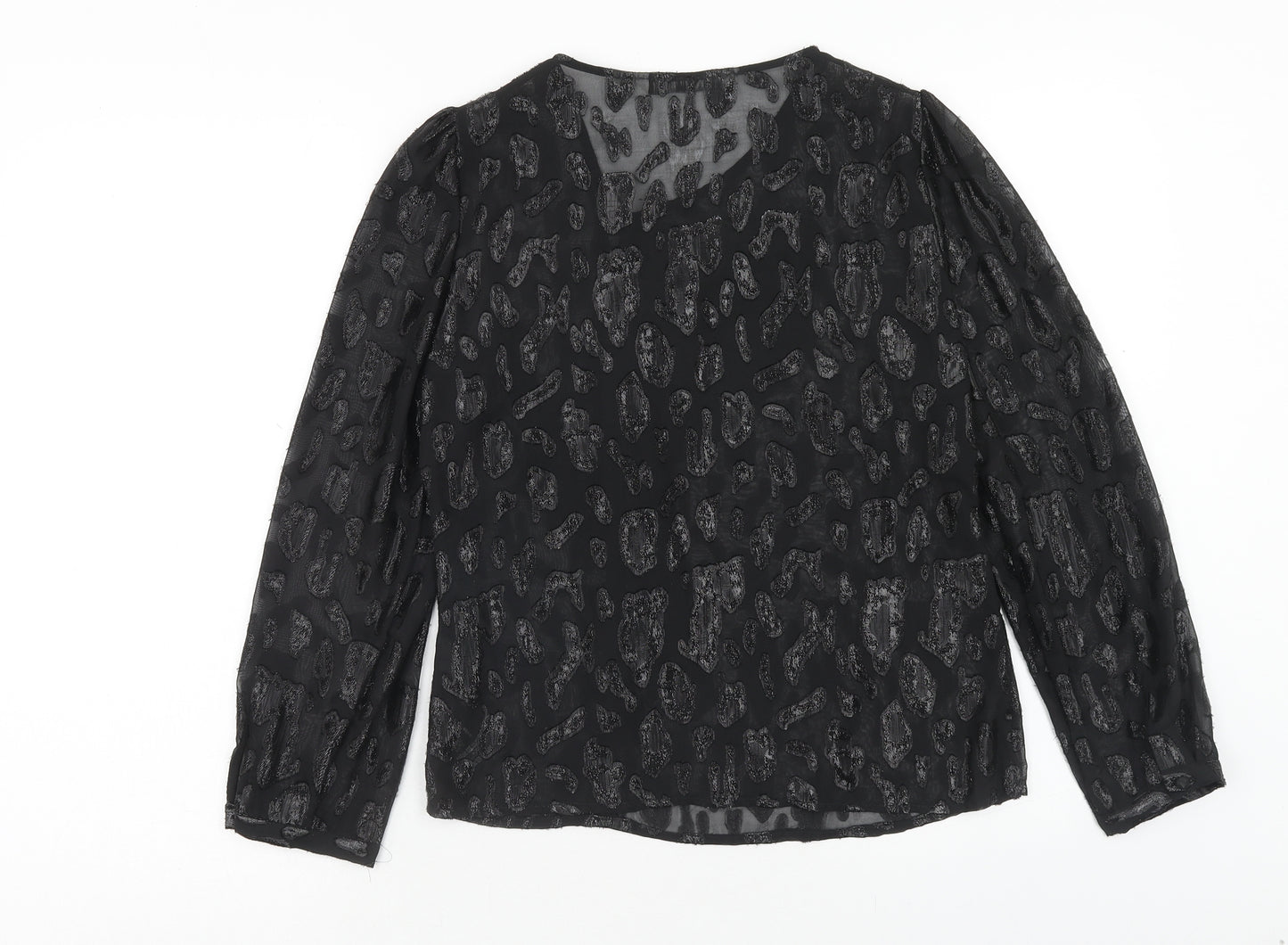 Zara Womens Black Animal Print Polyester Basic T-Shirt Size XS Round Neck - Leopard Print