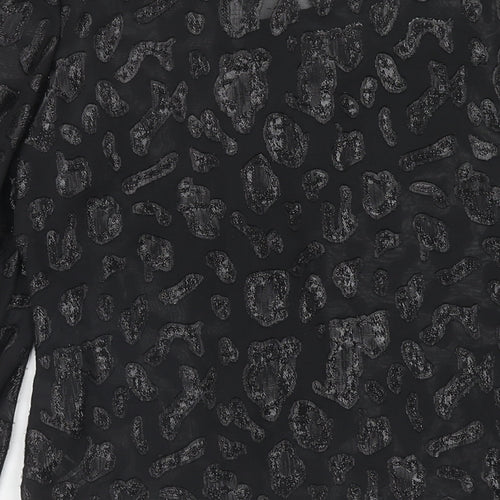 Zara Womens Black Animal Print Polyester Basic T-Shirt Size XS Round Neck - Leopard Print