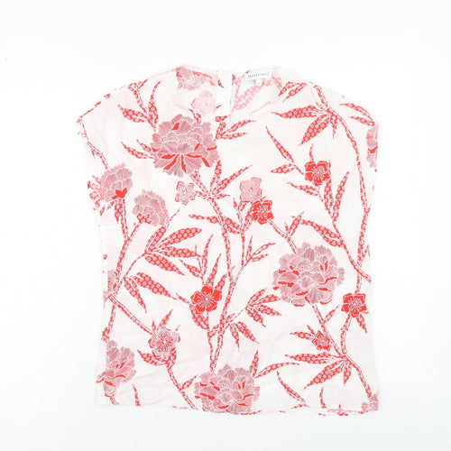 Warehouse Womens Red Floral Viscose Basic T-Shirt Size 6 Round Neck