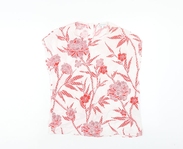 Warehouse Womens Red Floral Viscose Basic T-Shirt Size 6 Round Neck