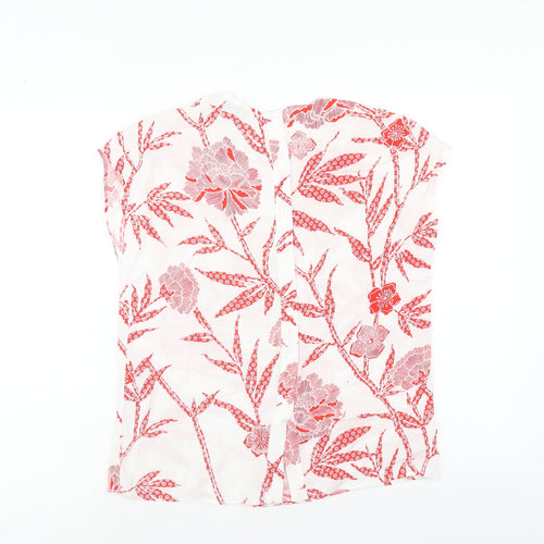 Warehouse Womens Red Floral Viscose Basic T-Shirt Size 6 Round Neck