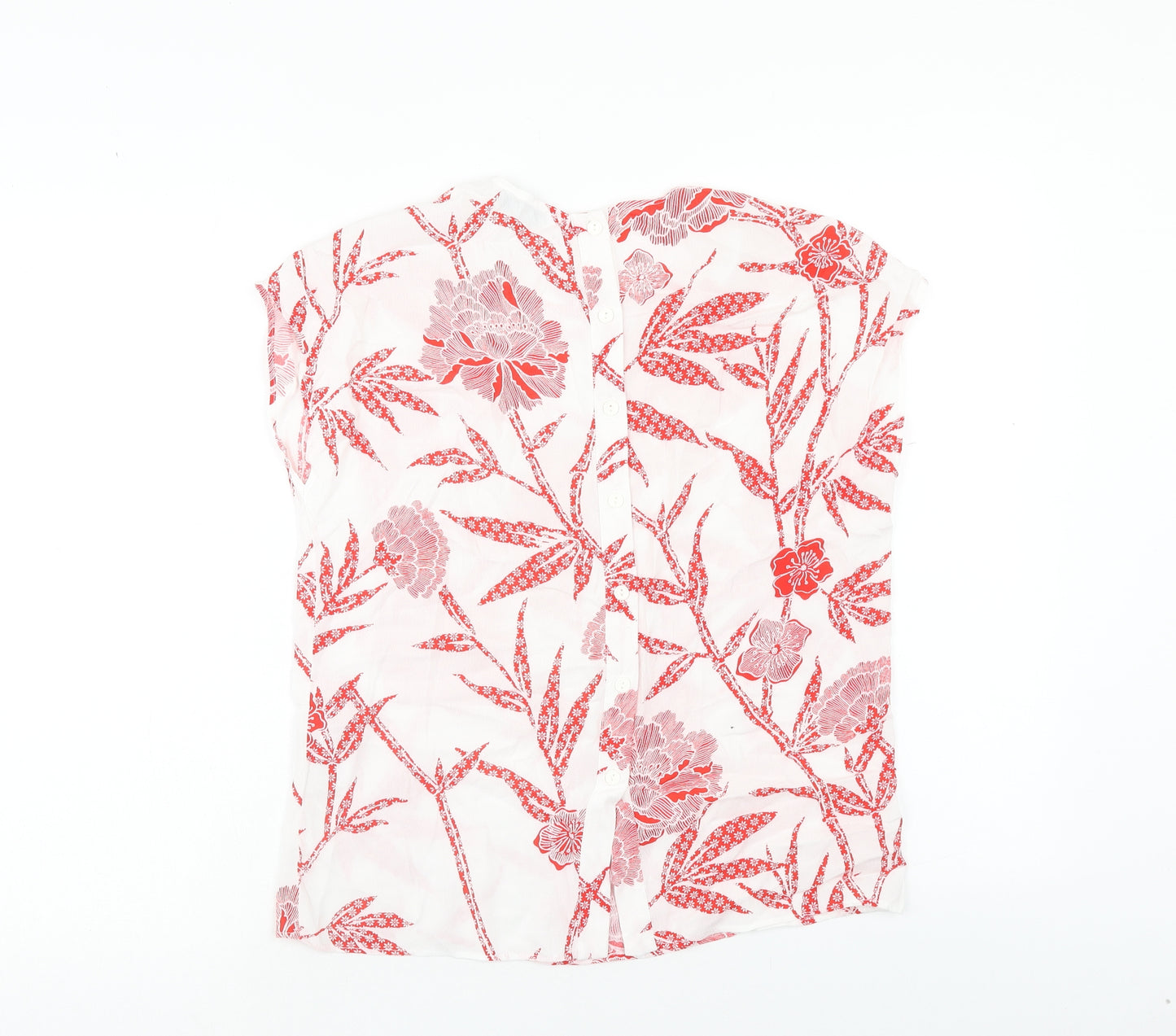 Warehouse Womens Red Floral Viscose Basic T-Shirt Size 6 Round Neck
