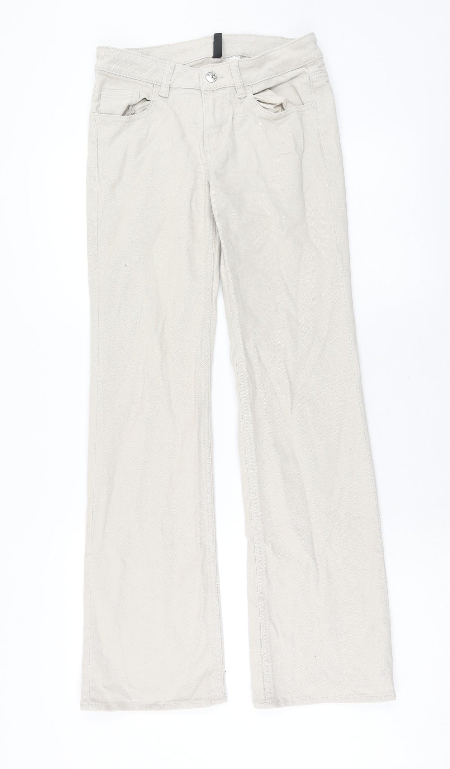 H&M Womens Beige Cotton Bootcut Jeans Size 8 Regular Zip