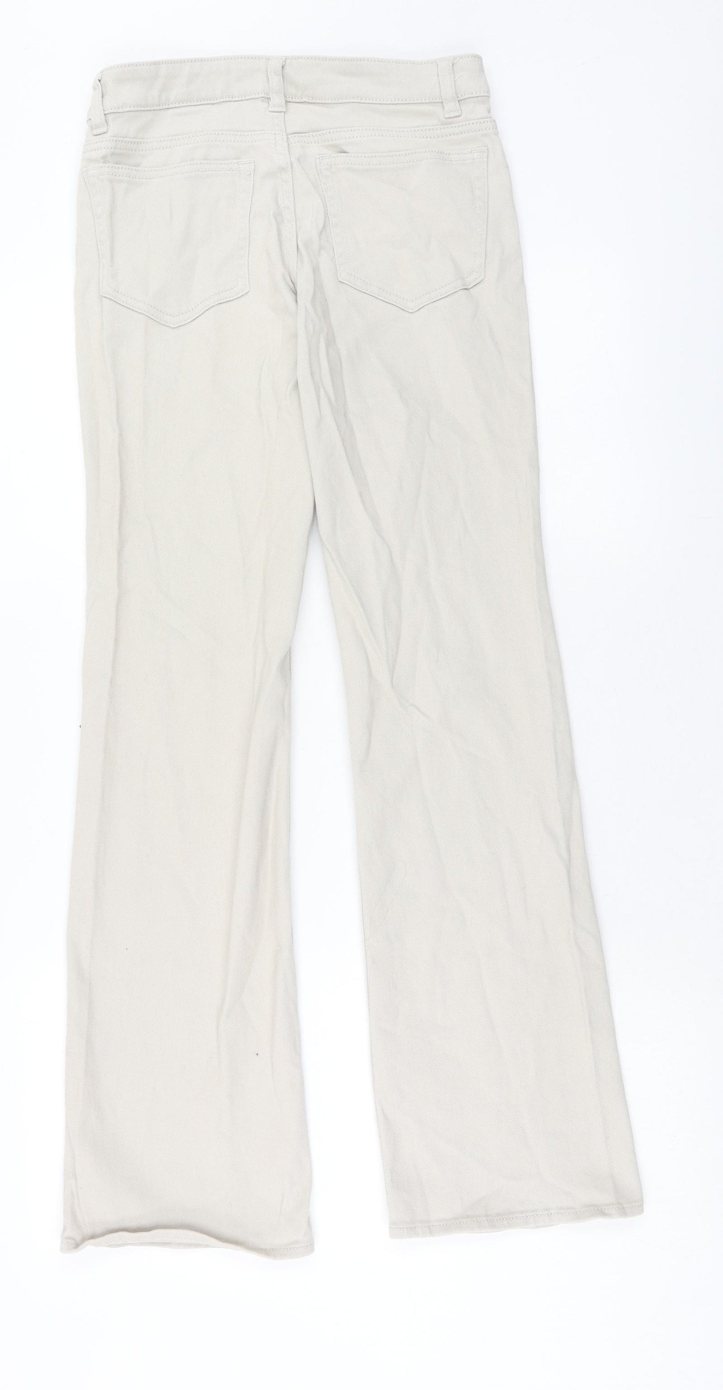 H&M Womens Beige Cotton Bootcut Jeans Size 8 Regular Zip