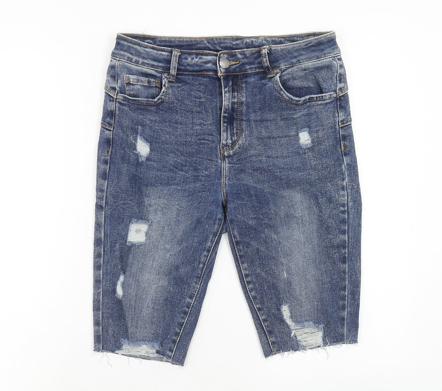 Premium Denim Womens Blue Cotton Bermuda Shorts Size 14 Regular Zip