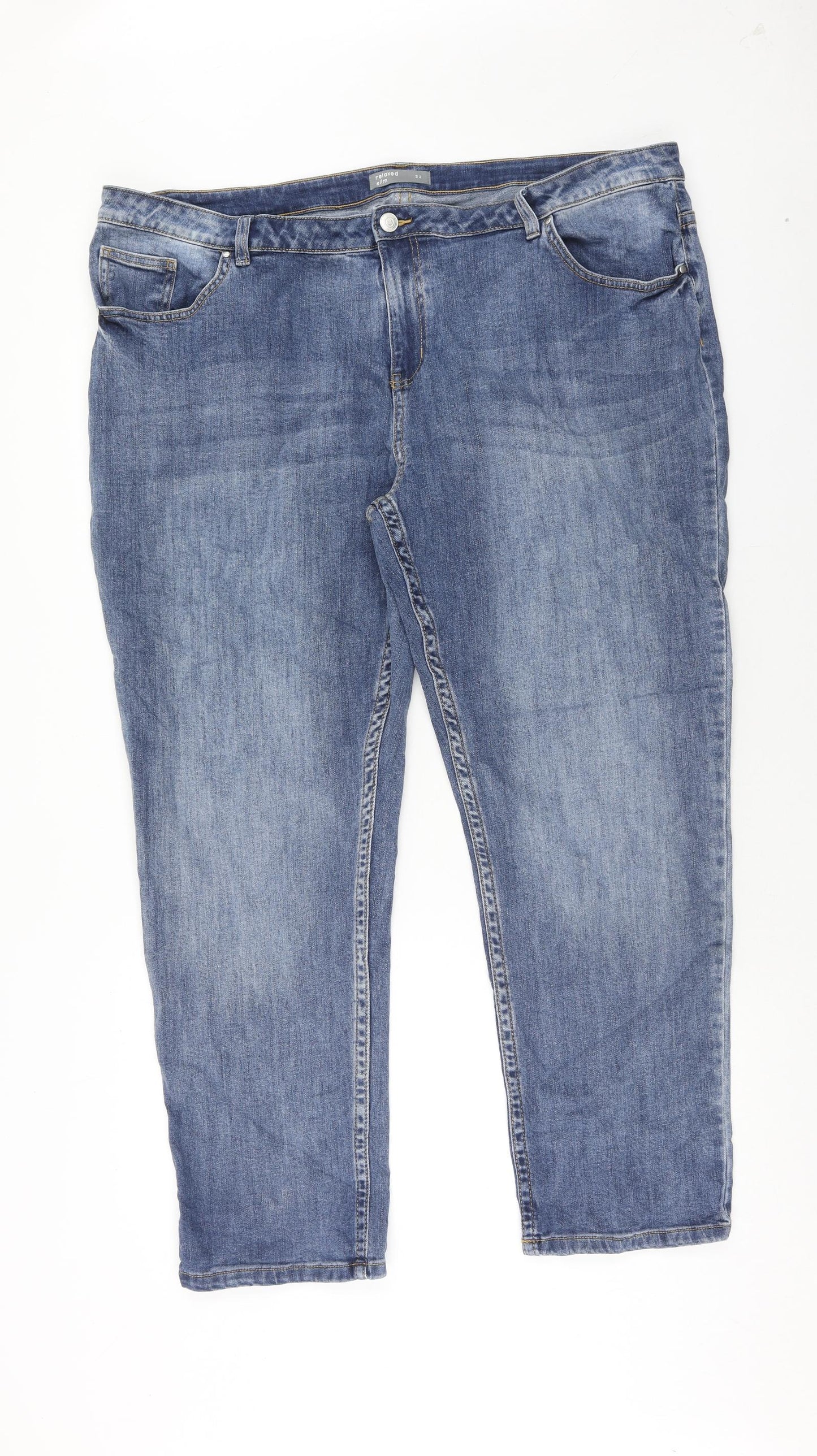 Nutmeg Womens Blue Cotton Straight Jeans Size 22 Slim Zip
