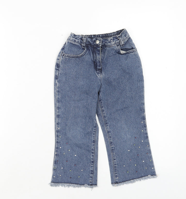Preworn Girls Black Cotton Straight Jeans Size 2 Years Regular Zip
