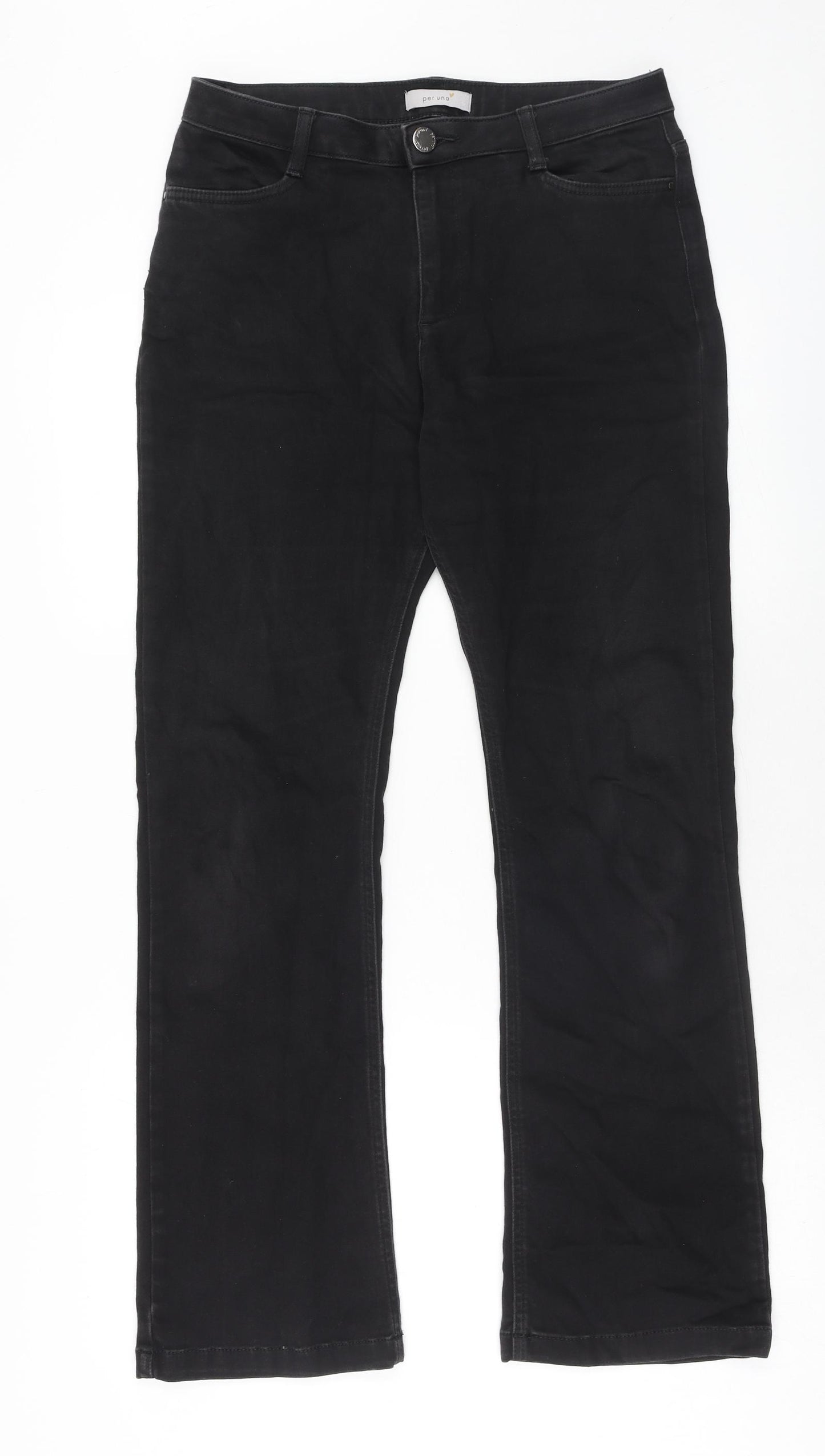 Per Una Womens Black Cotton Straight Jeans Size 12 Regular Zip