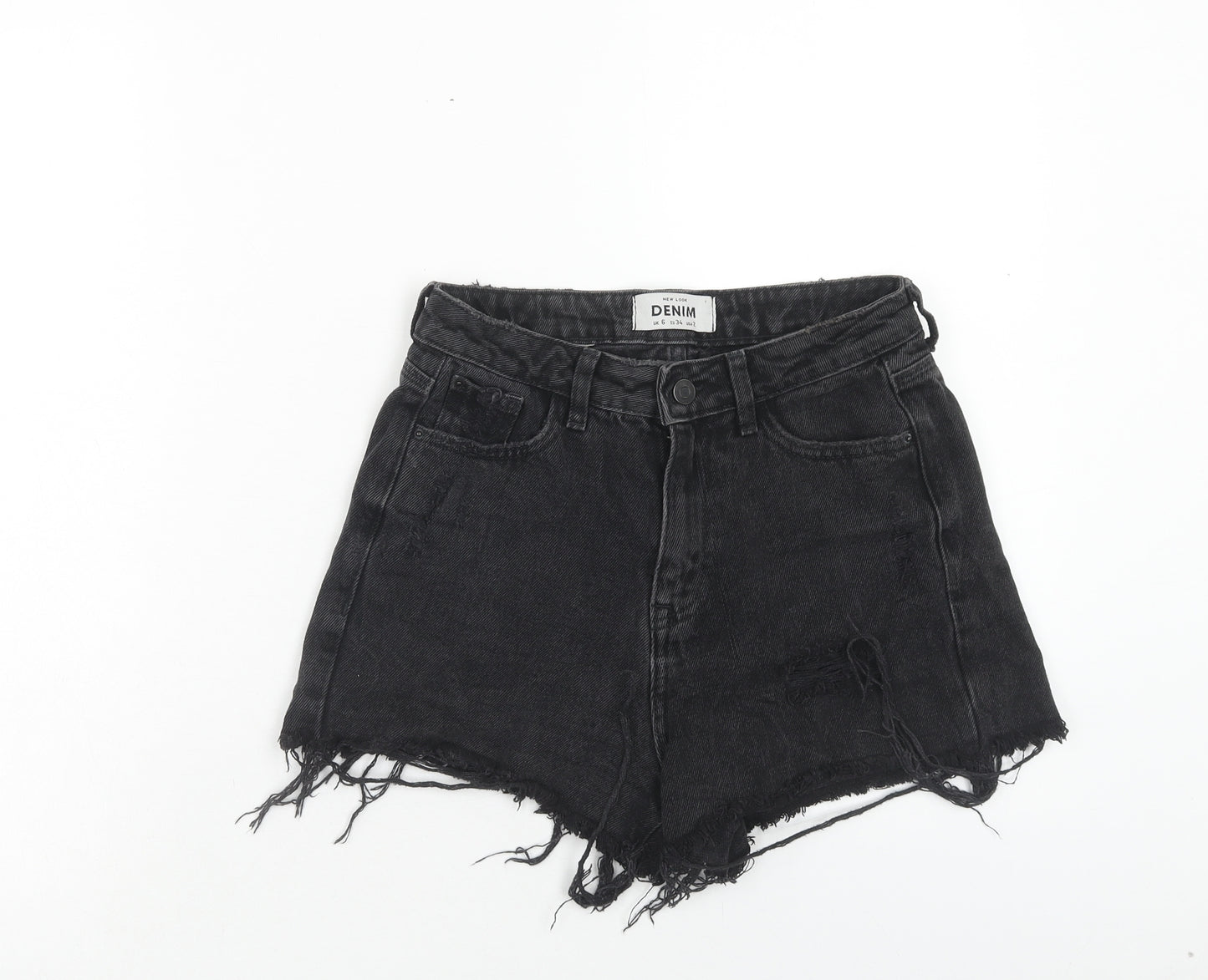 New Look Womens Black Cotton Cut-Off Shorts Size 6 Regular Zip
