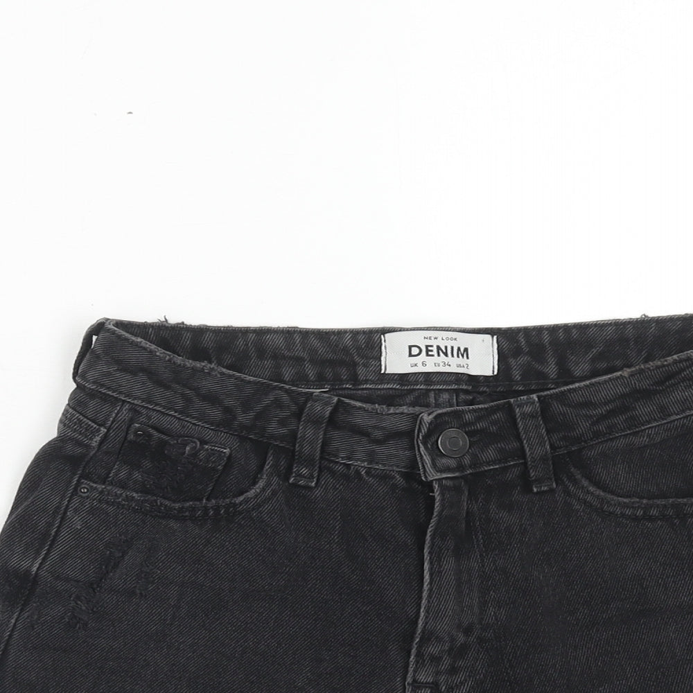 New Look Womens Black Cotton Cut-Off Shorts Size 6 Regular Zip