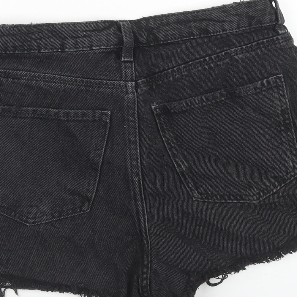 New Look Womens Black Cotton Cut-Off Shorts Size 6 Regular Zip