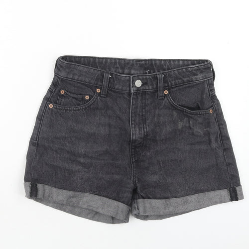Weekday Womens Black Cotton Boyfriend Shorts Size 8 Regular Zip