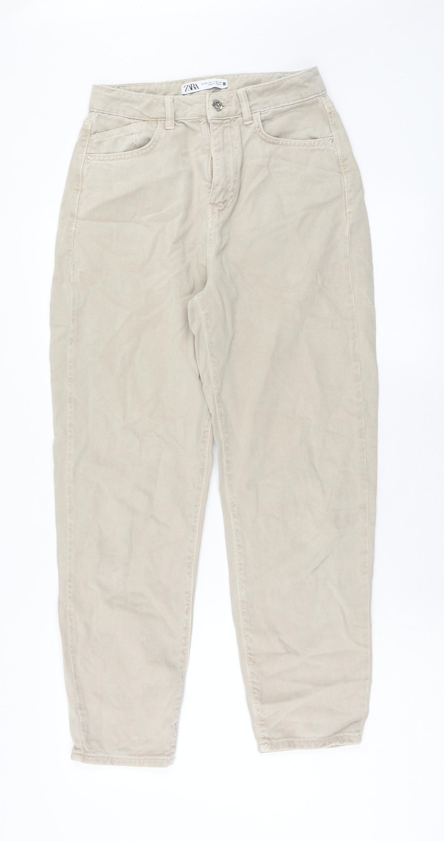 Zara Womens Beige Cotton Straight Jeans Size 8 Regular Zip
