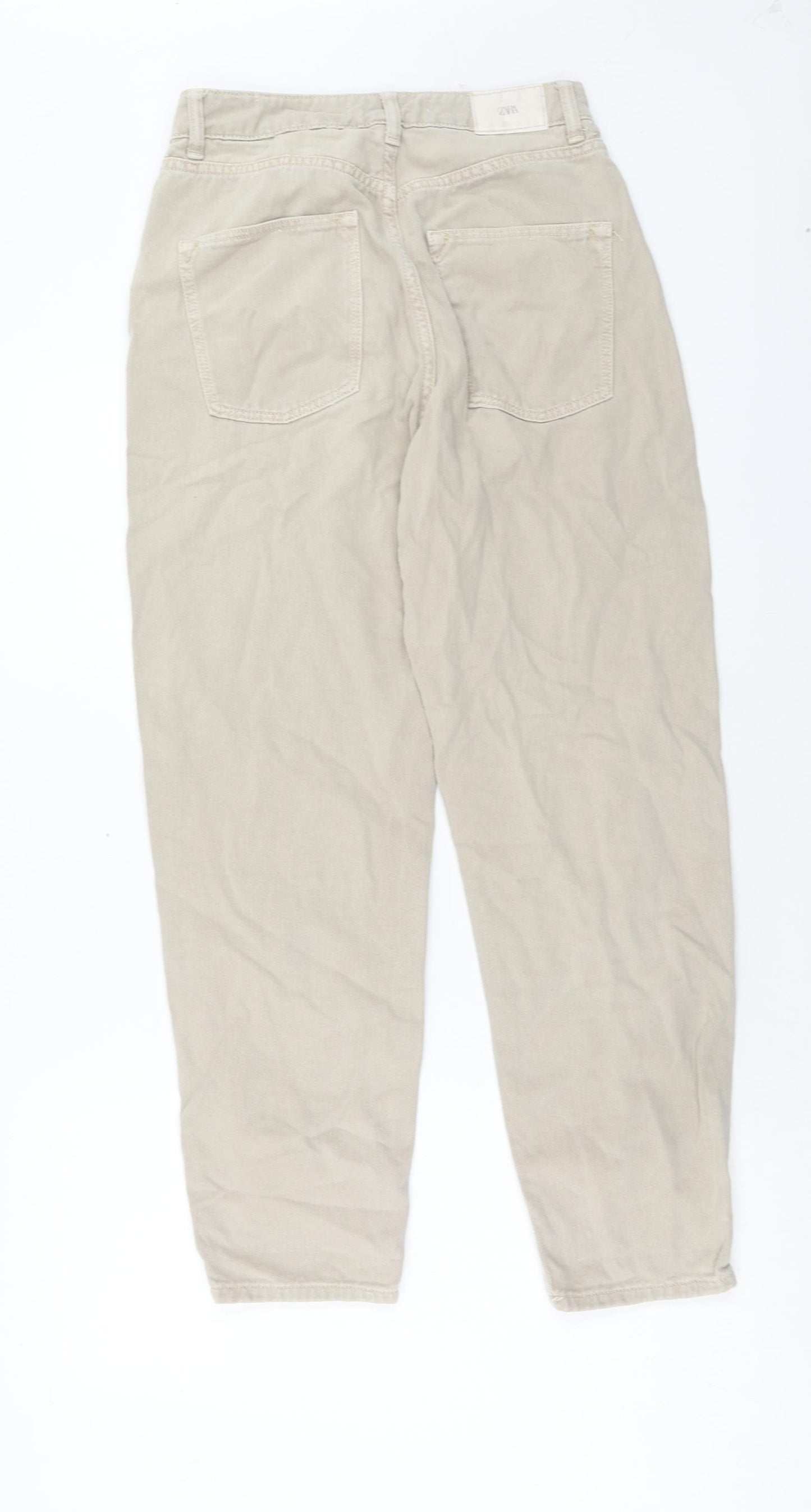 Zara Womens Beige Cotton Straight Jeans Size 8 Regular Zip