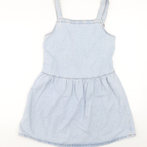Denim & Co. Womens Blue Cotton Tank Dress Size 10 Square Neck Pullover
