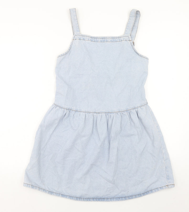 Denim & Co. Womens Blue Cotton Tank Dress Size 10 Square Neck Pullover