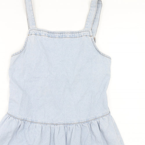 Denim & Co. Womens Blue Cotton Tank Dress Size 10 Square Neck Pullover