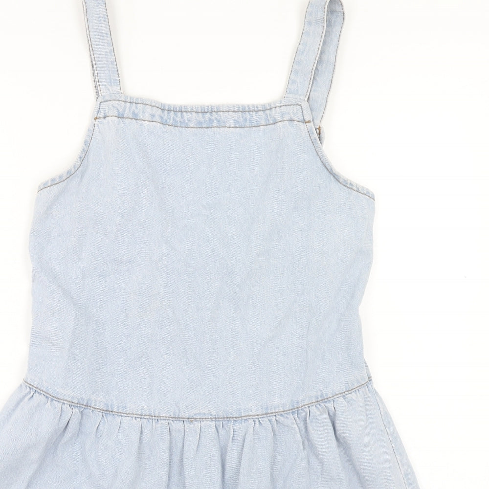 Denim & Co. Womens Blue Cotton Tank Dress Size 10 Square Neck Pullover