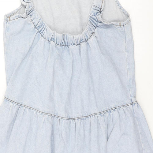 Denim & Co. Womens Blue Cotton Tank Dress Size 10 Square Neck Pullover