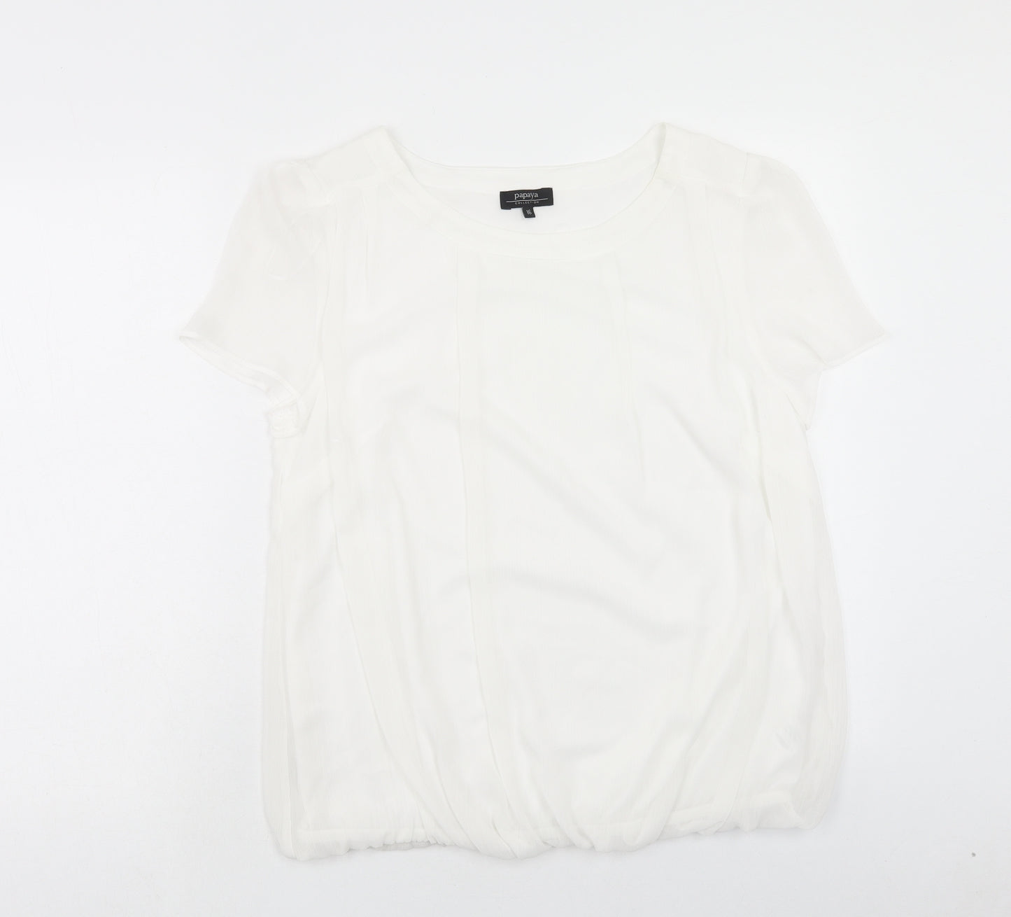 Papaya Womens White Polyester Basic T-Shirt Size 16 Scoop Neck