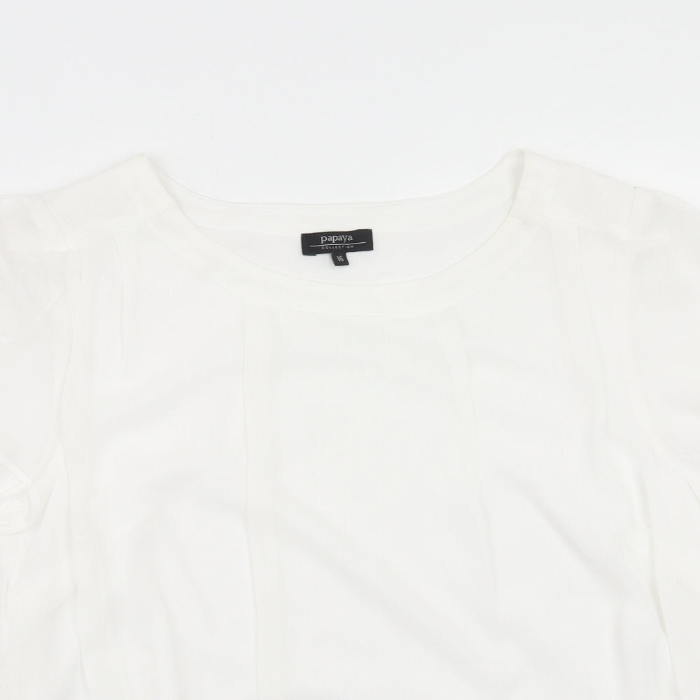 Papaya Womens White Polyester Basic T-Shirt Size 16 Scoop Neck