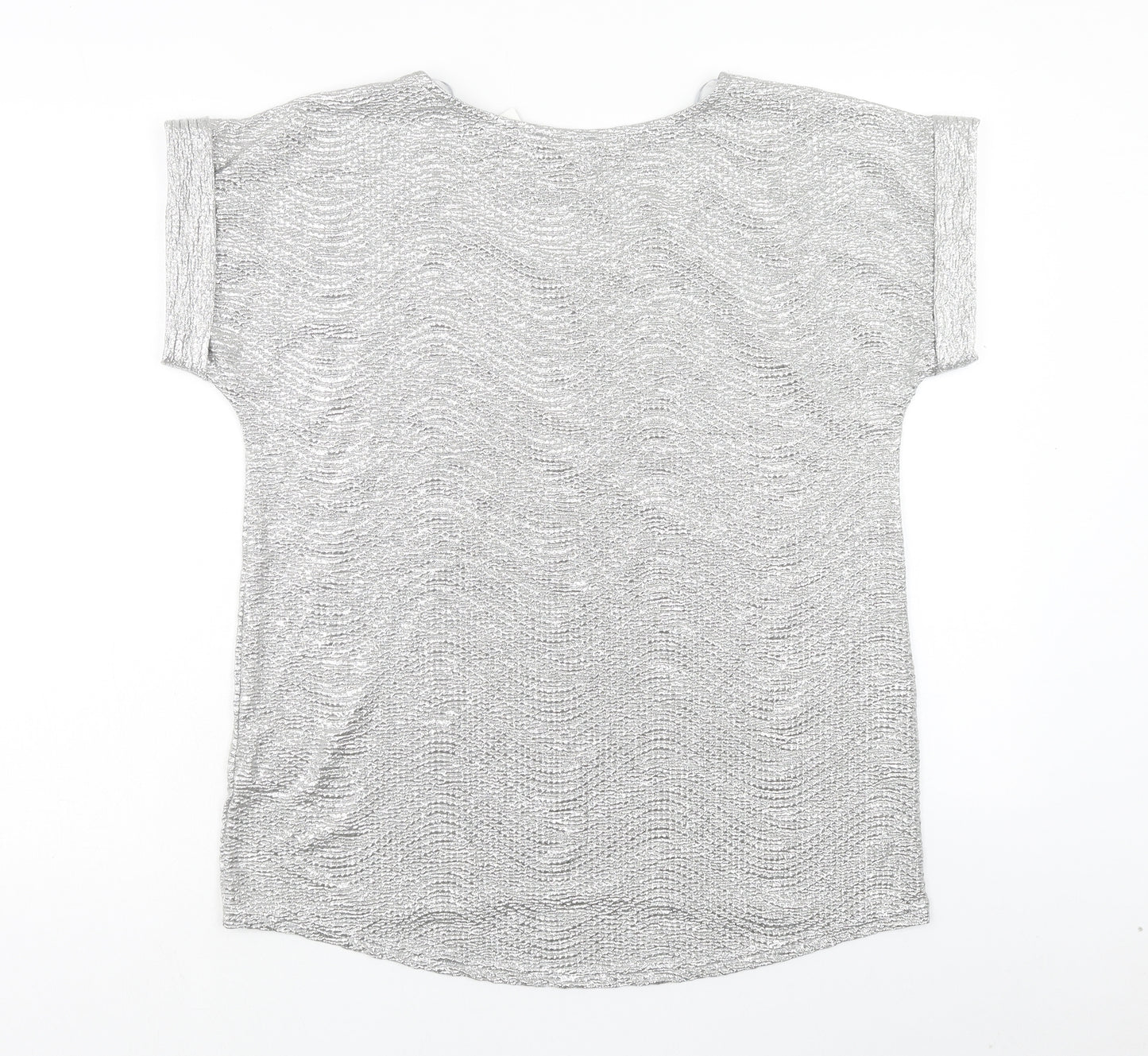 Papaya Womens Silver Polyester Basic T-Shirt Size 14 Scoop Neck - Metallic