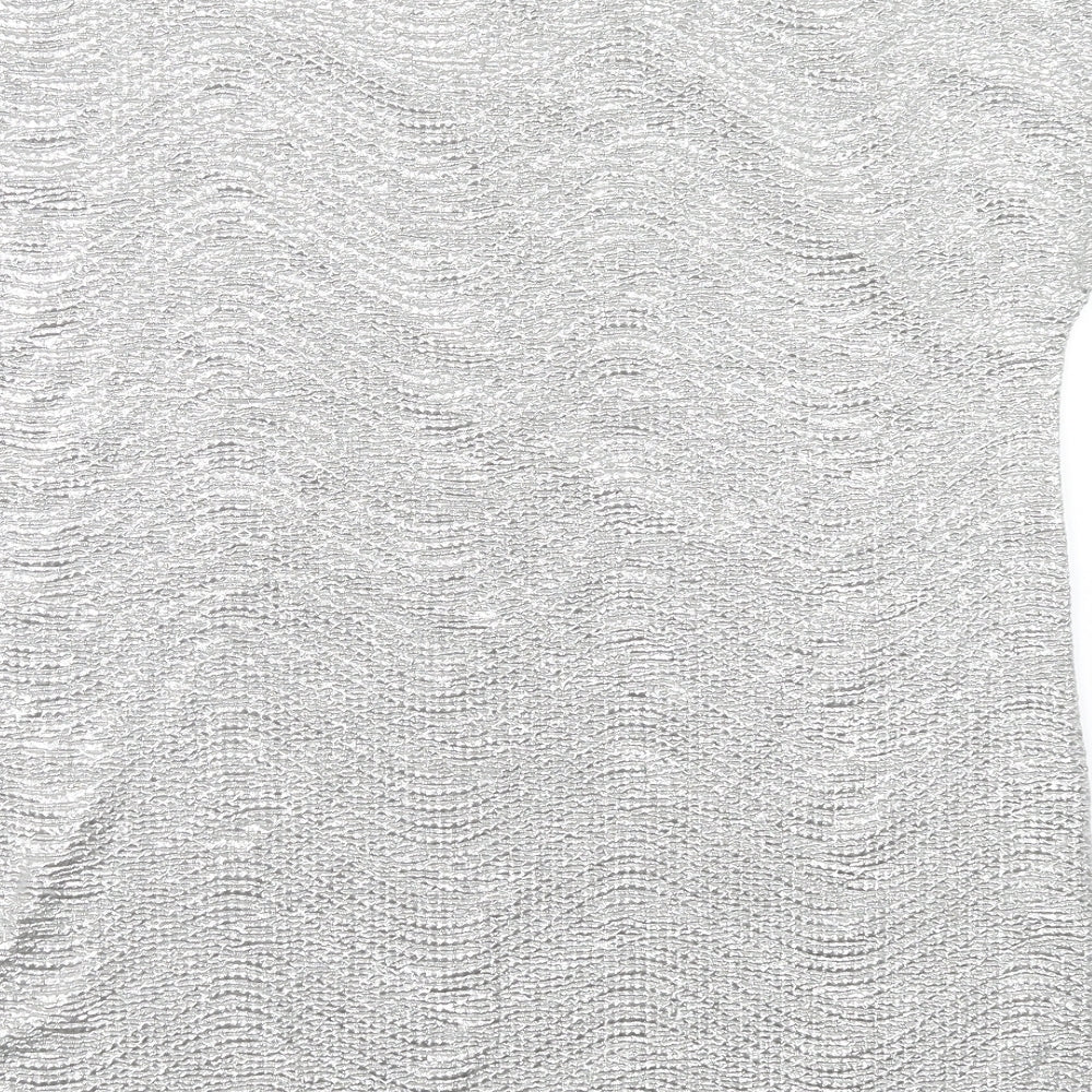 Papaya Womens Silver Polyester Basic T-Shirt Size 14 Scoop Neck - Metallic
