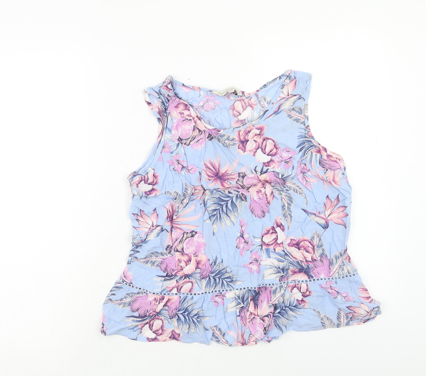 F&F Womens Blue Floral Viscose Basic Tank Size 14 Scoop Neck
