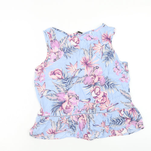 F&F Womens Blue Floral Viscose Basic Tank Size 14 Scoop Neck