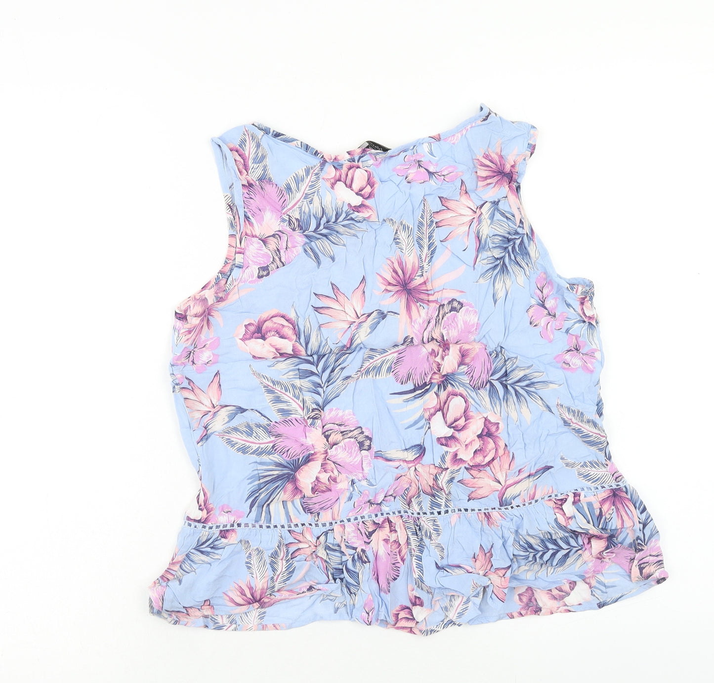 F&F Womens Blue Floral Viscose Basic Tank Size 14 Scoop Neck