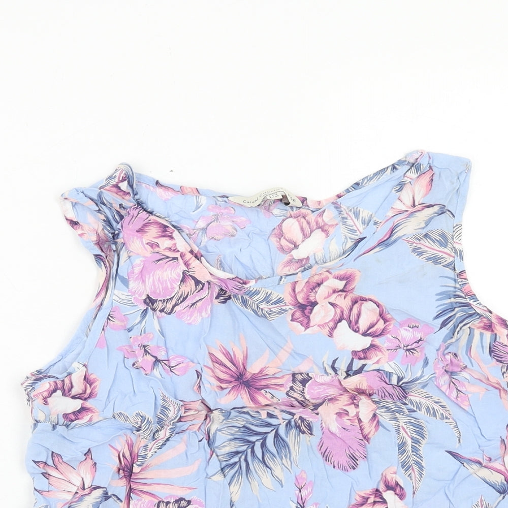 F&F Womens Blue Floral Viscose Basic Tank Size 14 Scoop Neck