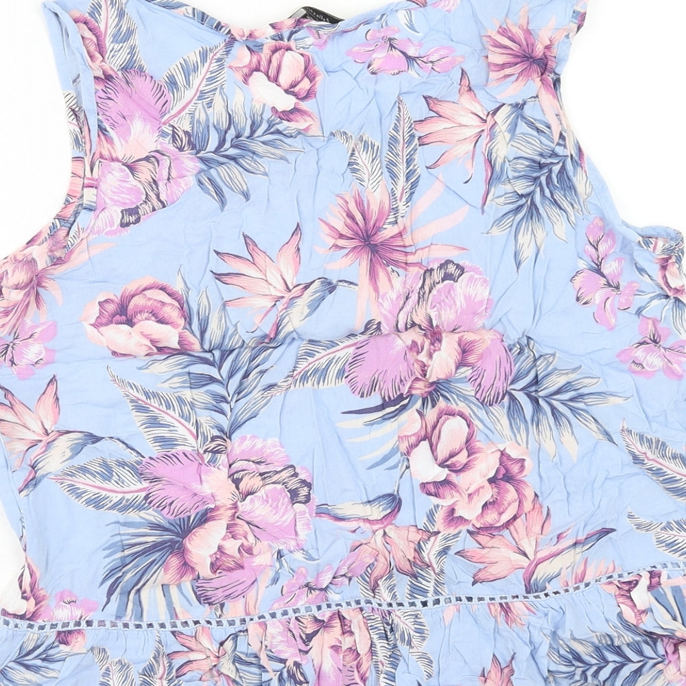 F&F Womens Blue Floral Viscose Basic Tank Size 14 Scoop Neck