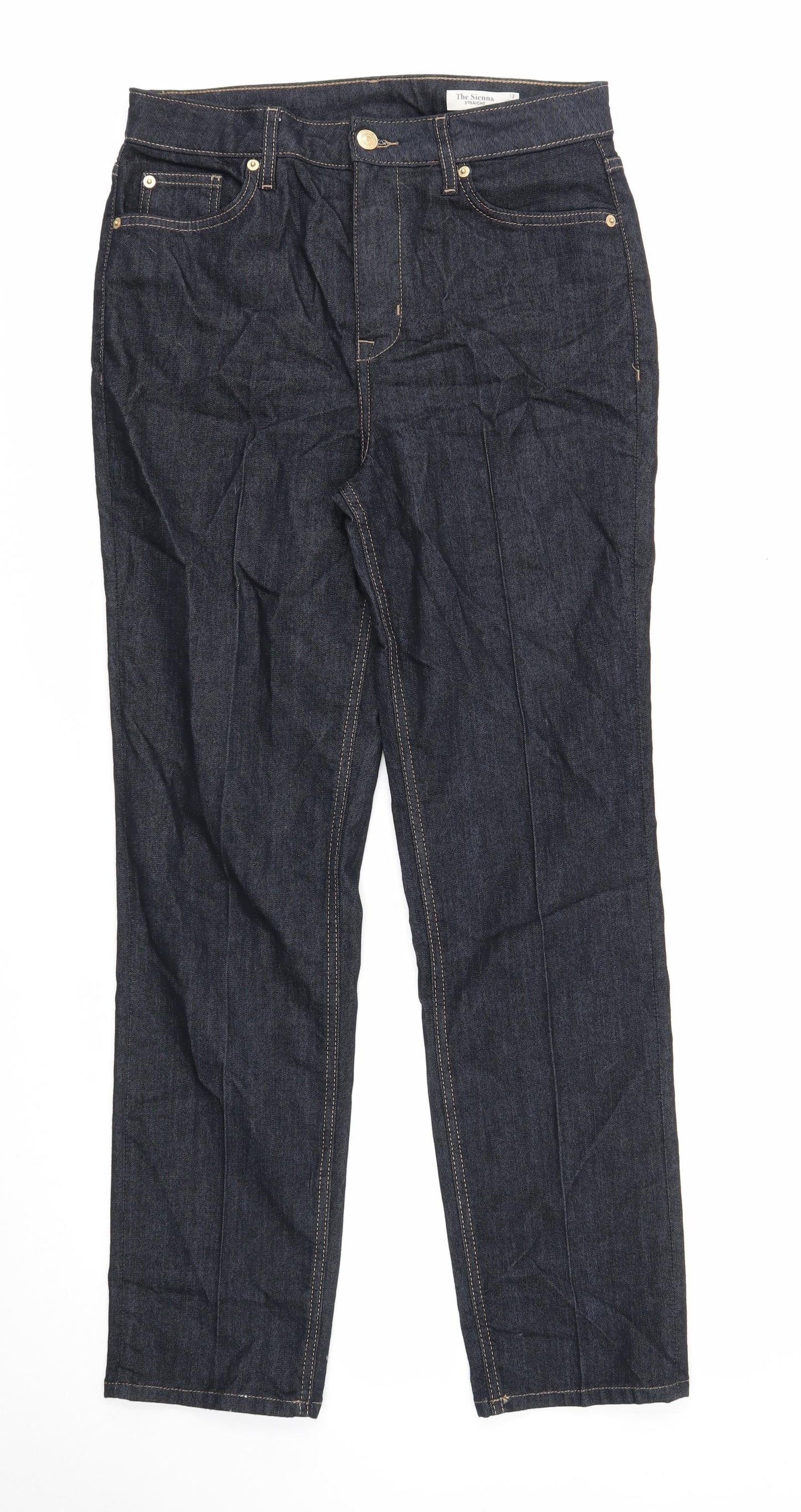 Marks and Spencer Womens Blue Cotton Straight Jeans Size 12 Regular Zip