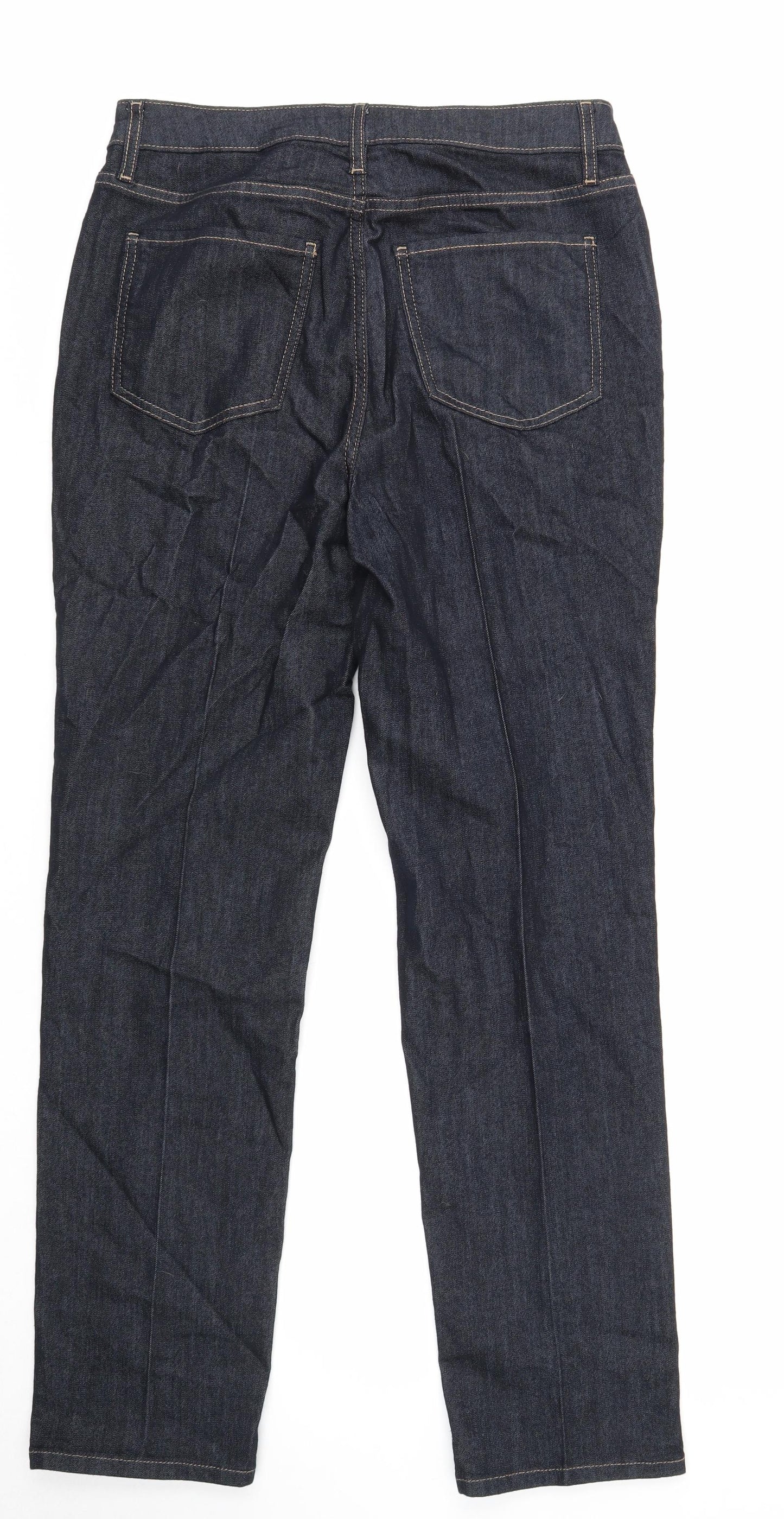 Marks and Spencer Womens Blue Cotton Straight Jeans Size 12 Regular Zip