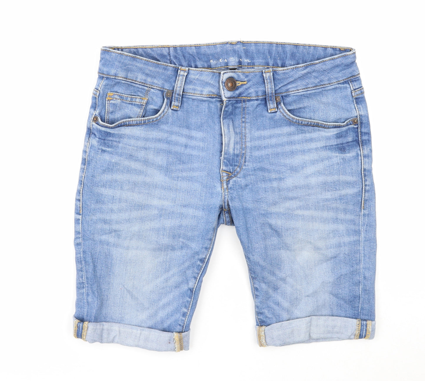 River Island Mens Blue Cotton Chino Shorts Size 28 in Regular Zip