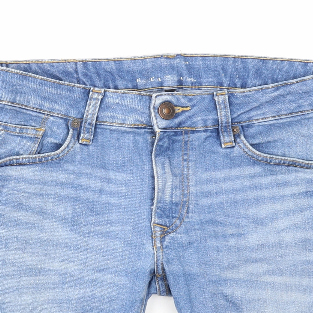 River Island Mens Blue Cotton Chino Shorts Size 28 in Regular Zip