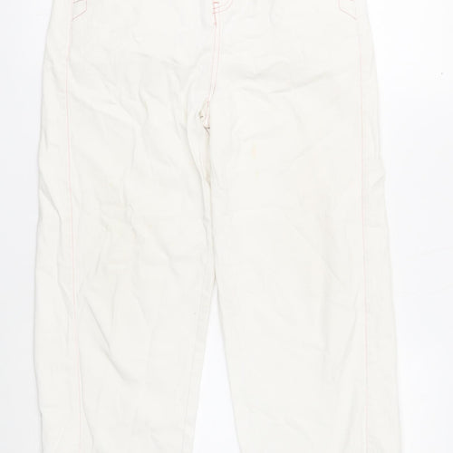 Omont Womens White Cotton Straight Jeans Size S Regular Zip