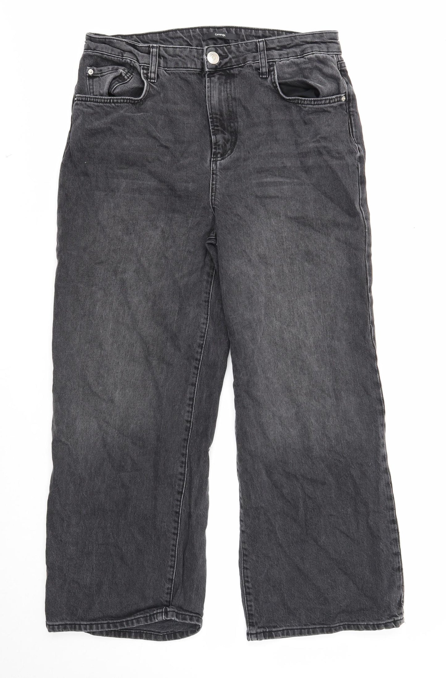 George Womens Black Cotton Bootcut Jeans Size 14 Regular Zip
