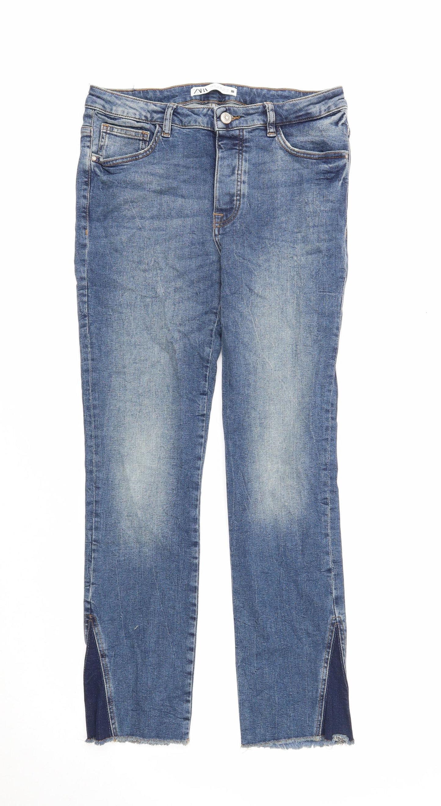 Zara Womens Blue Cotton Straight Jeans Size 10 Regular Zip