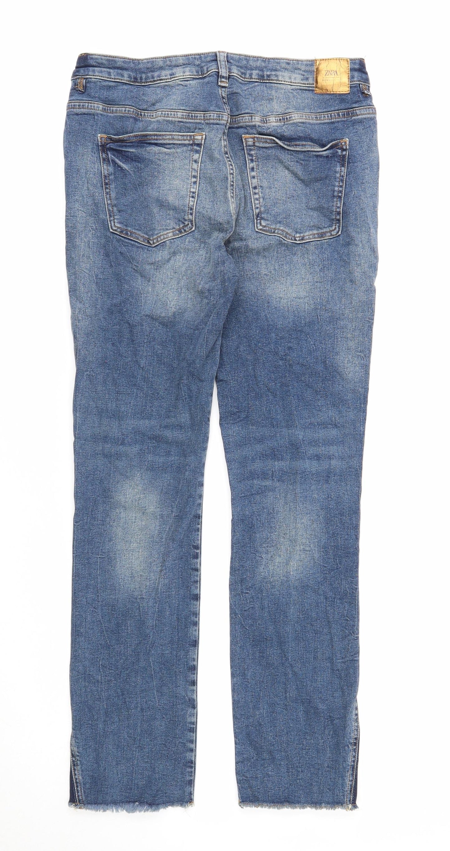 Zara Womens Blue Cotton Straight Jeans Size 10 Regular Zip