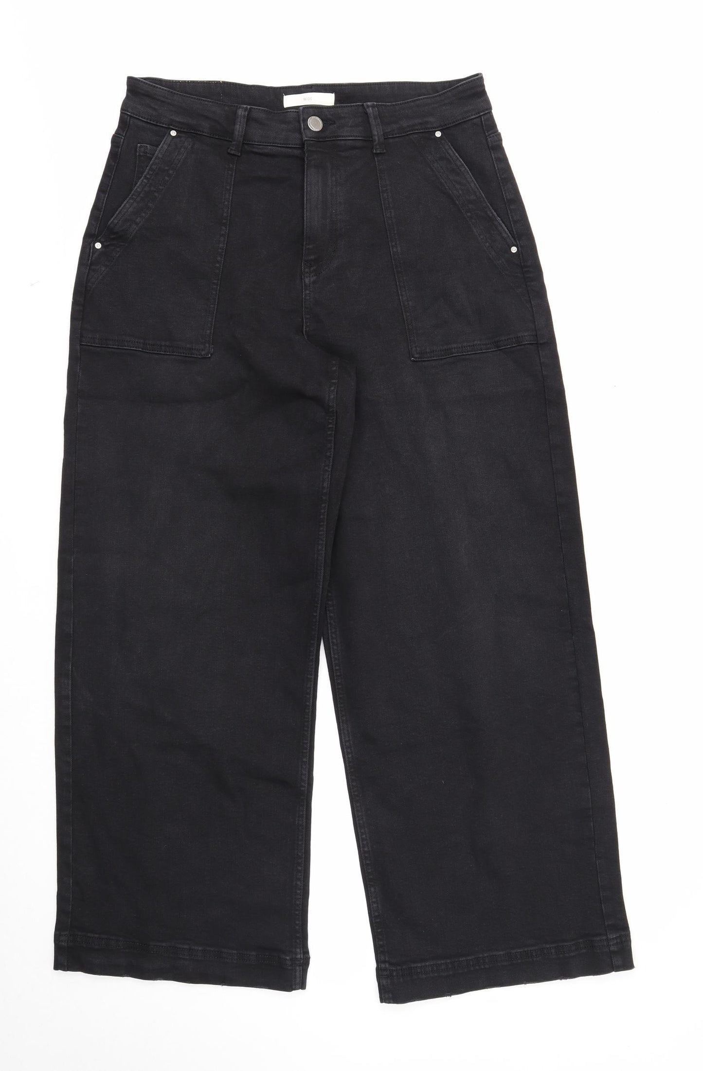 Per Una Womens Black Cotton Wide-Leg Jeans Size 14 Regular Zip