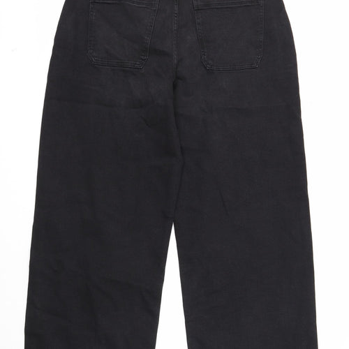 Per Una Womens Black Cotton Wide-Leg Jeans Size 14 Regular Zip