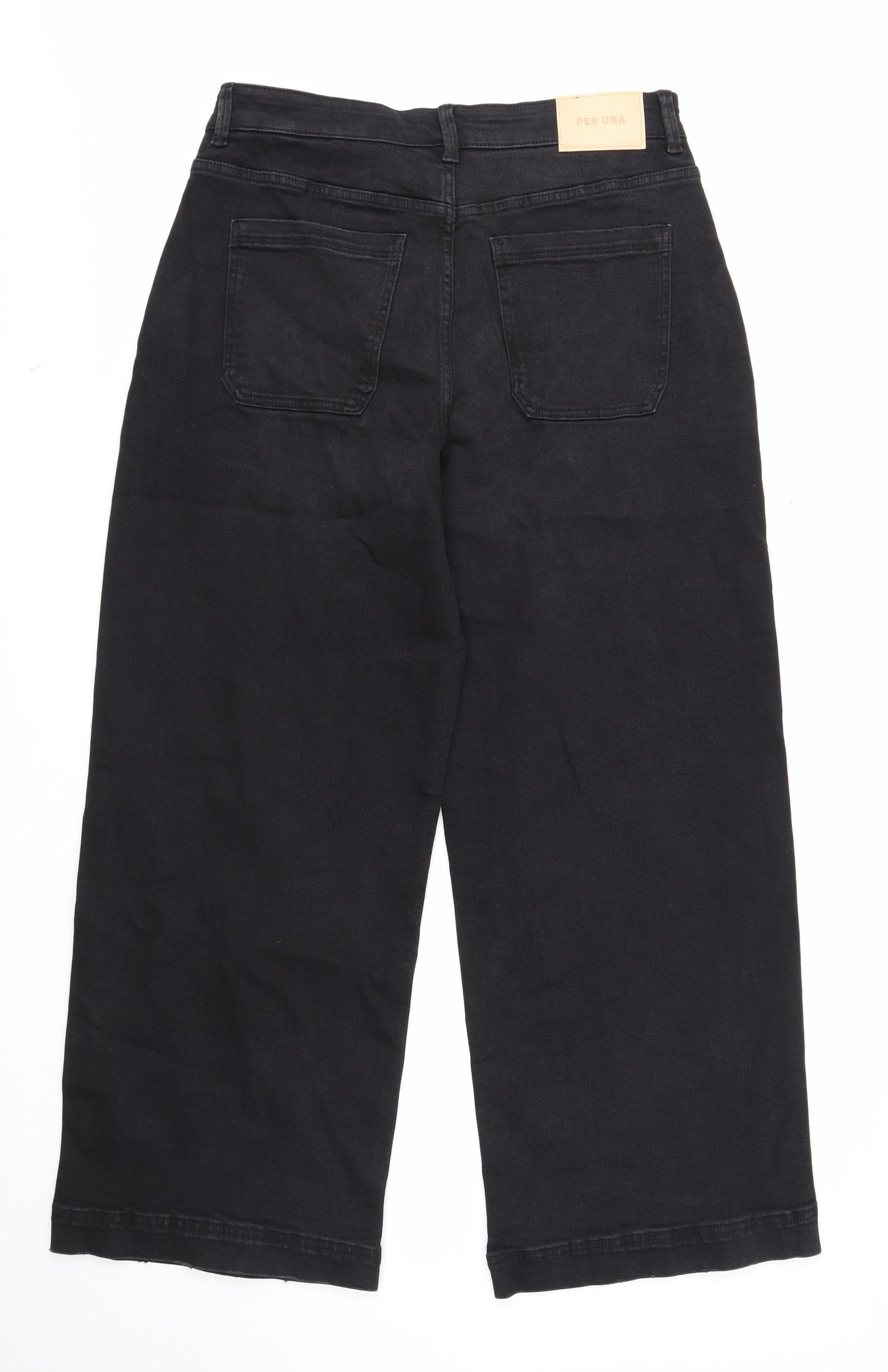 Per Una Womens Black Cotton Wide-Leg Jeans Size 14 Regular Zip