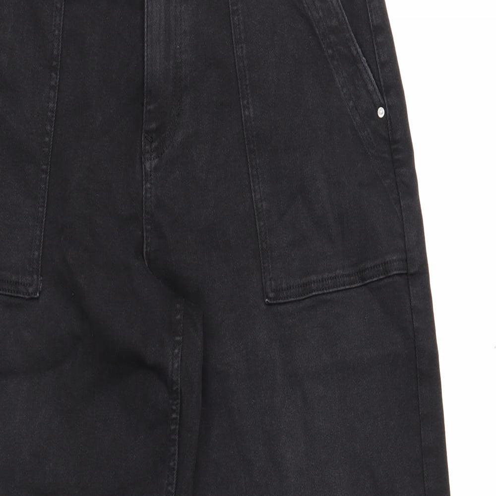 Per Una Womens Black Cotton Wide-Leg Jeans Size 14 Regular Zip