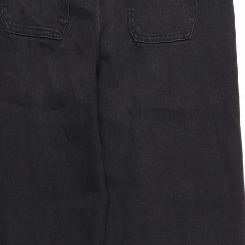 Per Una Womens Black Cotton Wide-Leg Jeans Size 14 Regular Zip