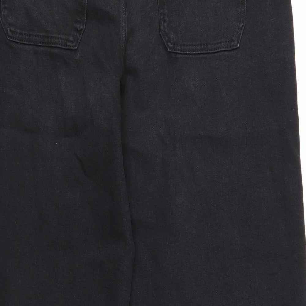Per Una Womens Black Cotton Wide-Leg Jeans Size 14 Regular Zip