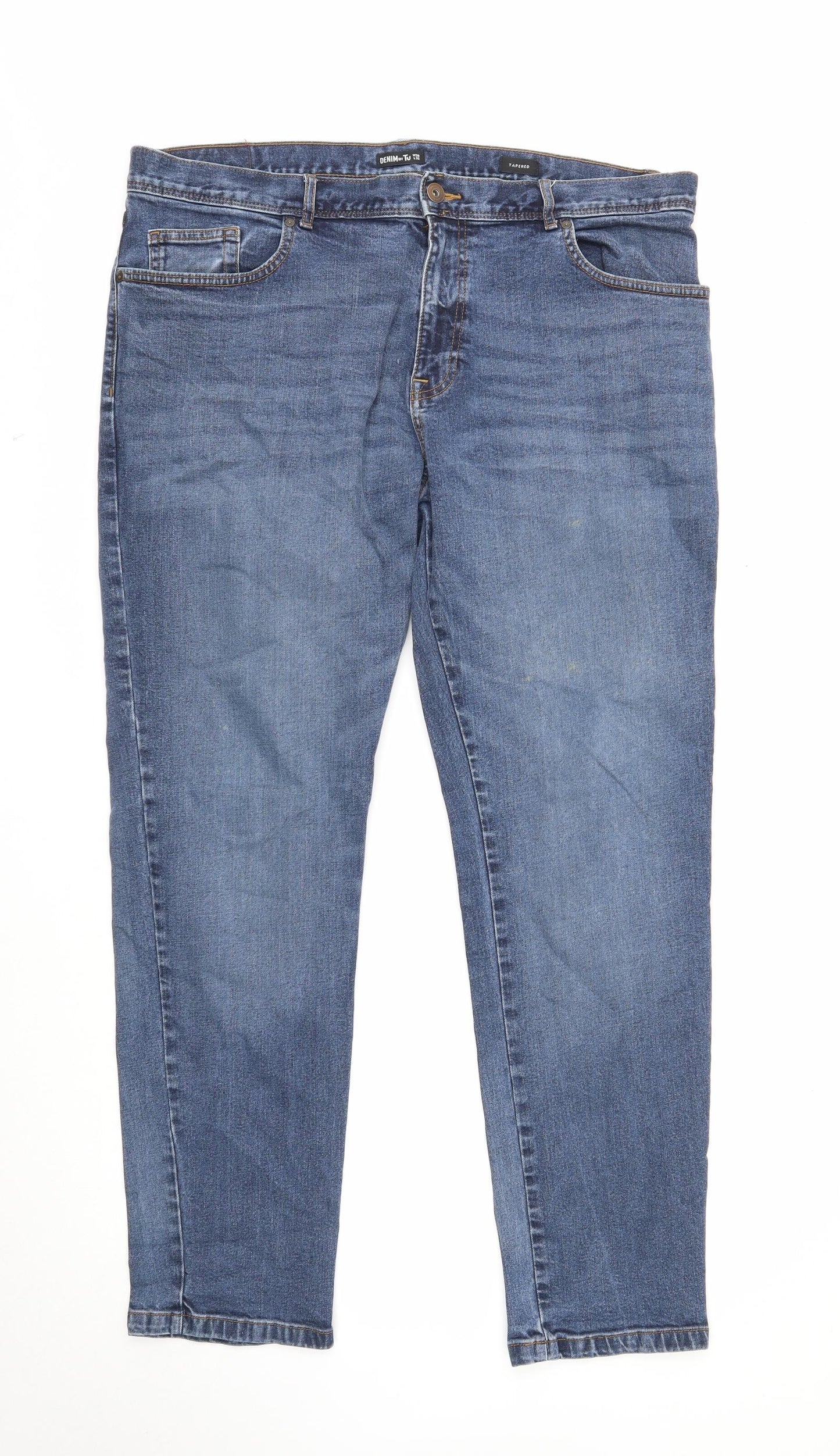 TU Mens Blue Cotton Straight Jeans Size 38 in L32 in Regular Zip