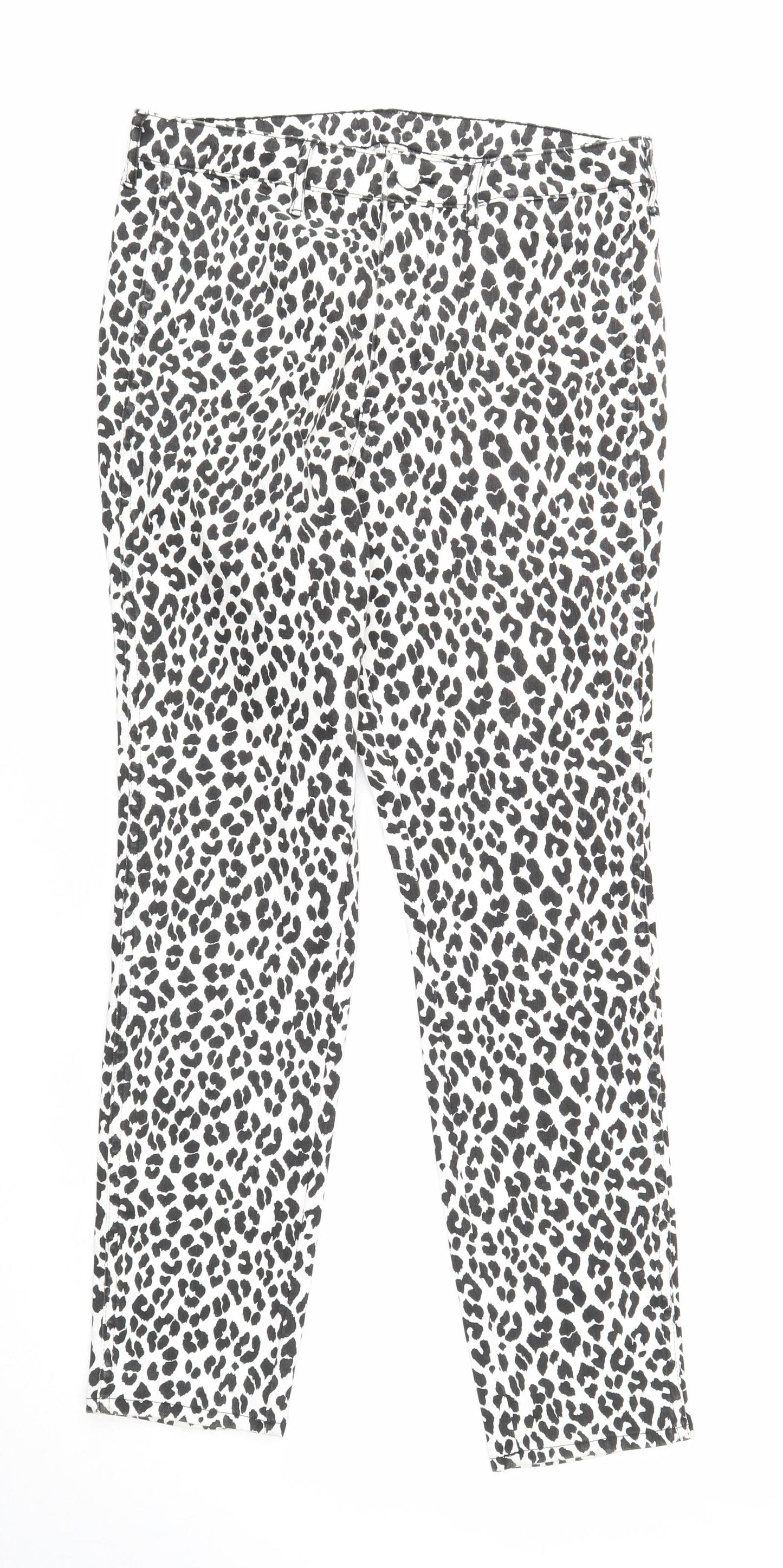 H&M Womens White Animal Print Cotton Straight Jeans Size 32 in Regular Zip