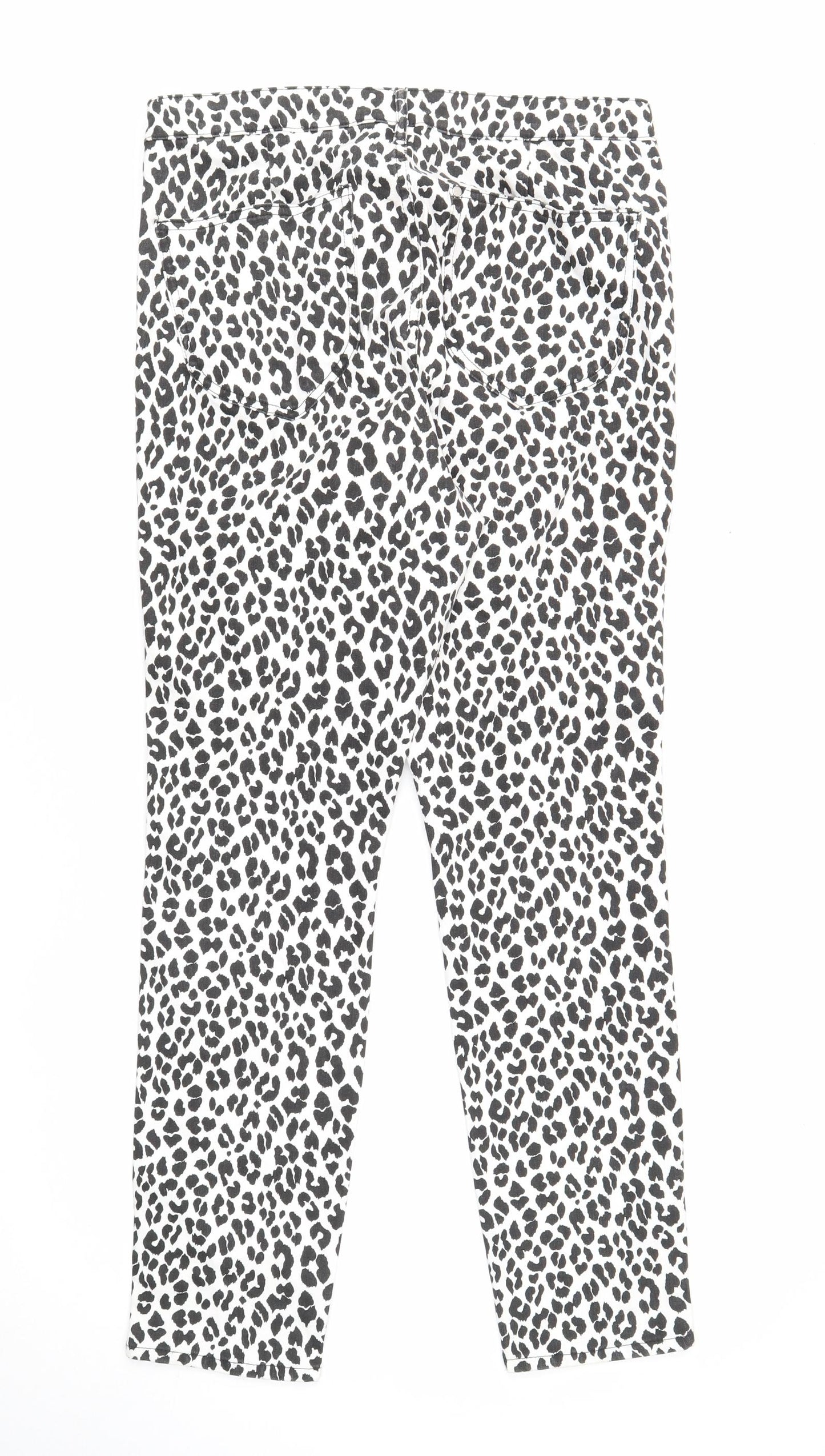 H&M Womens White Animal Print Cotton Straight Jeans Size 32 in Regular Zip
