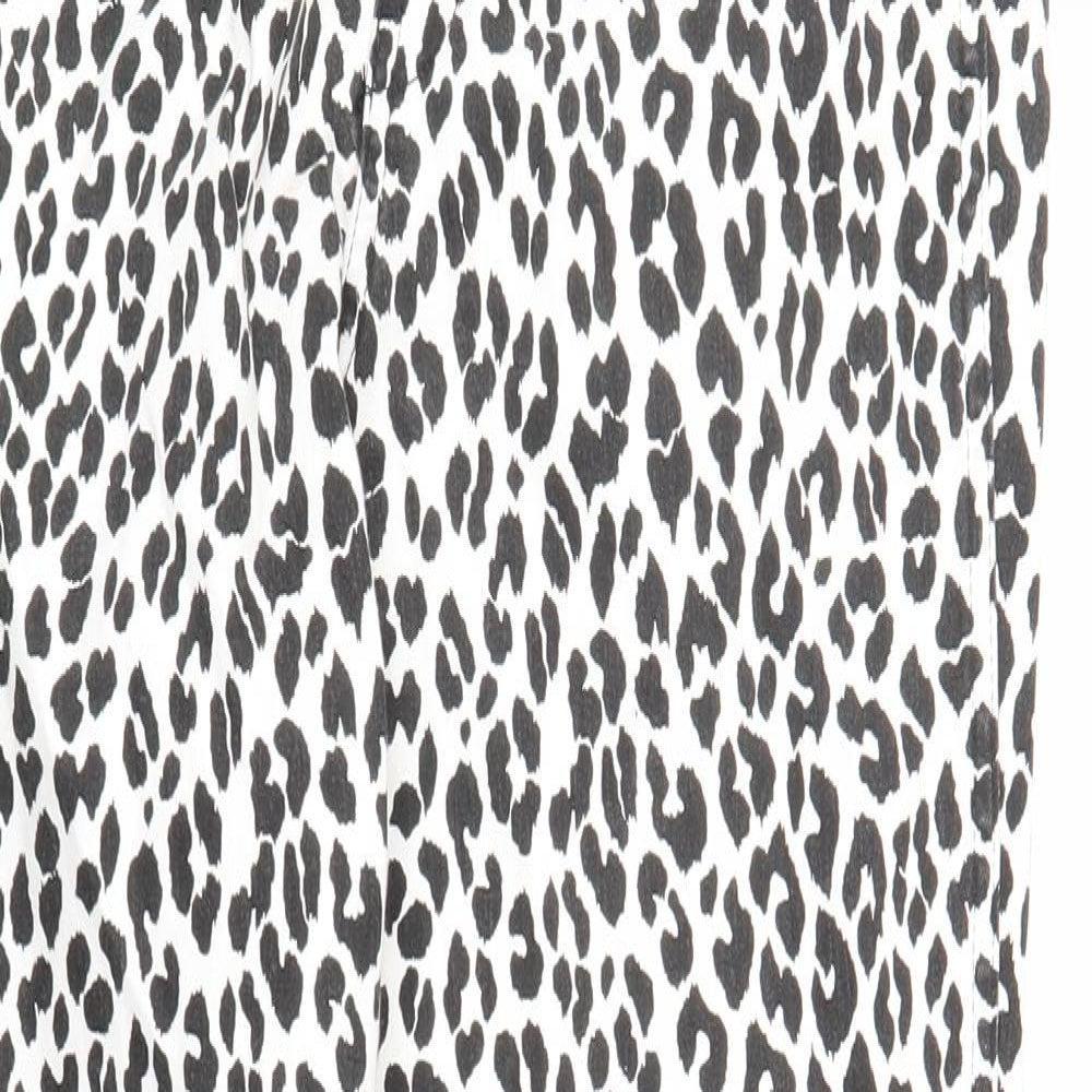 H&M Womens White Animal Print Cotton Straight Jeans Size 32 in Regular Zip